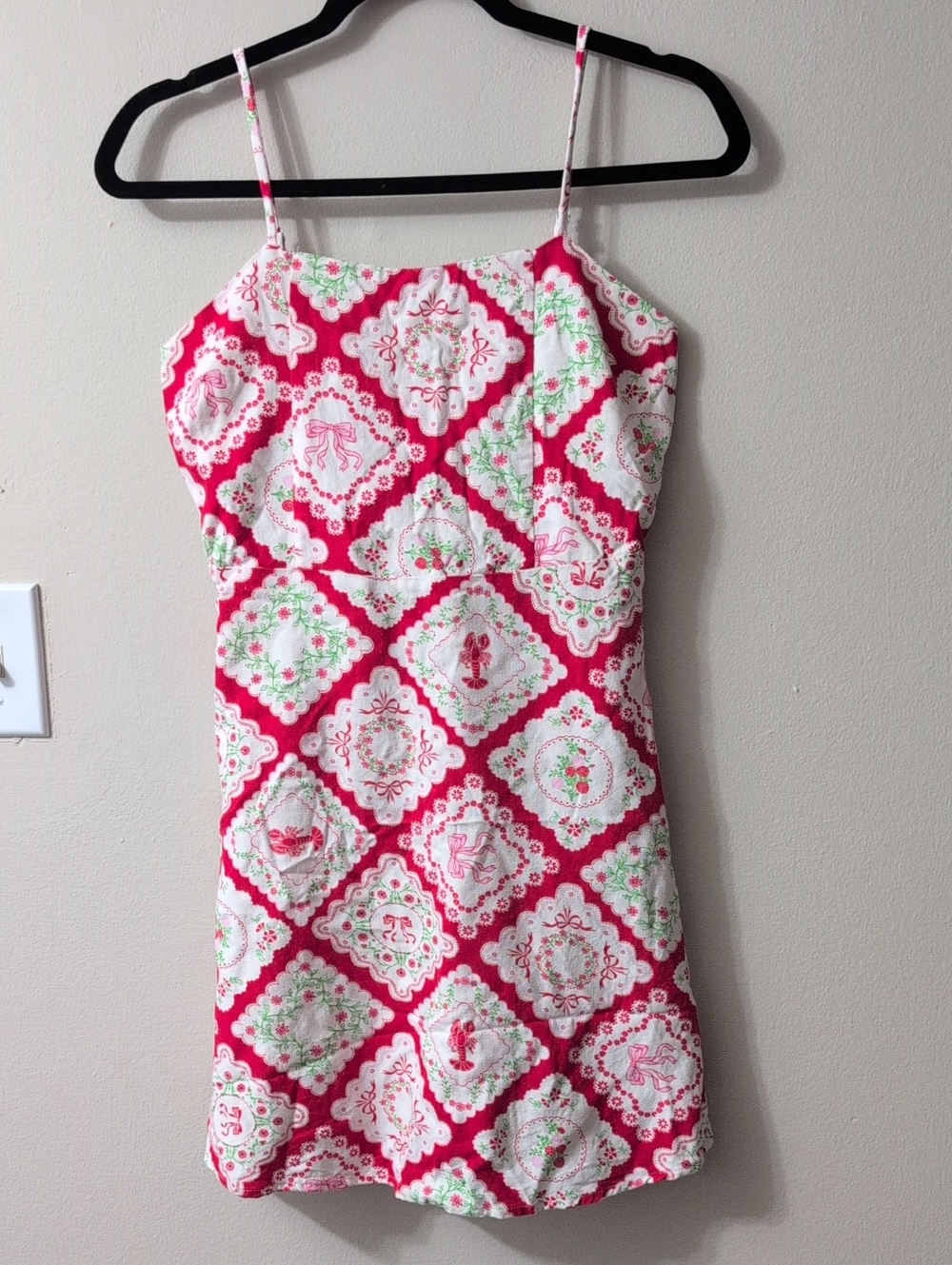 Monteau Los Angeles Linen Blend Lobster Print Dress Size S Farmhouse Cottagecore